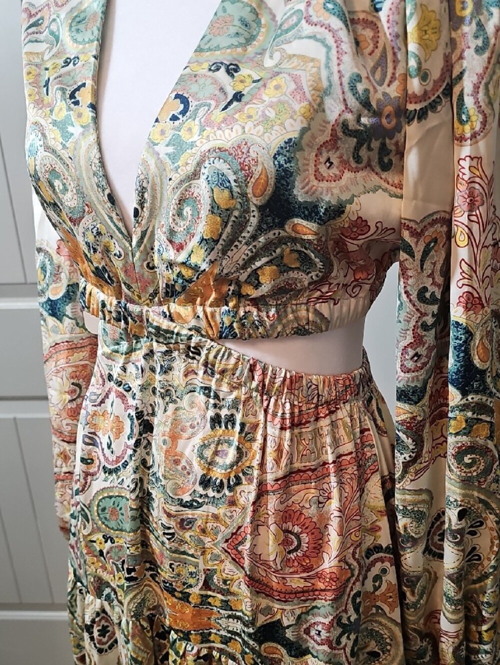 Lush Cream Paisley Wrap Maxi Dress - Picture 5 of 12